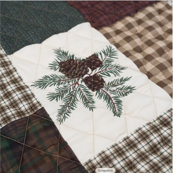 Pine Cone Panels Printed King Quilt Set Country Lodge Rustic Cabin Forest